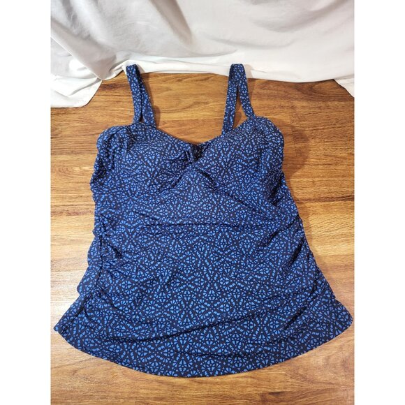 LL Bean Size 14 Blue Geometric Tankini Top - Picture 1 of 5
